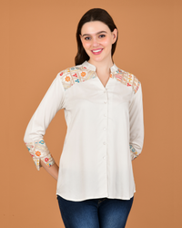 Boho patchwork off-white shirt