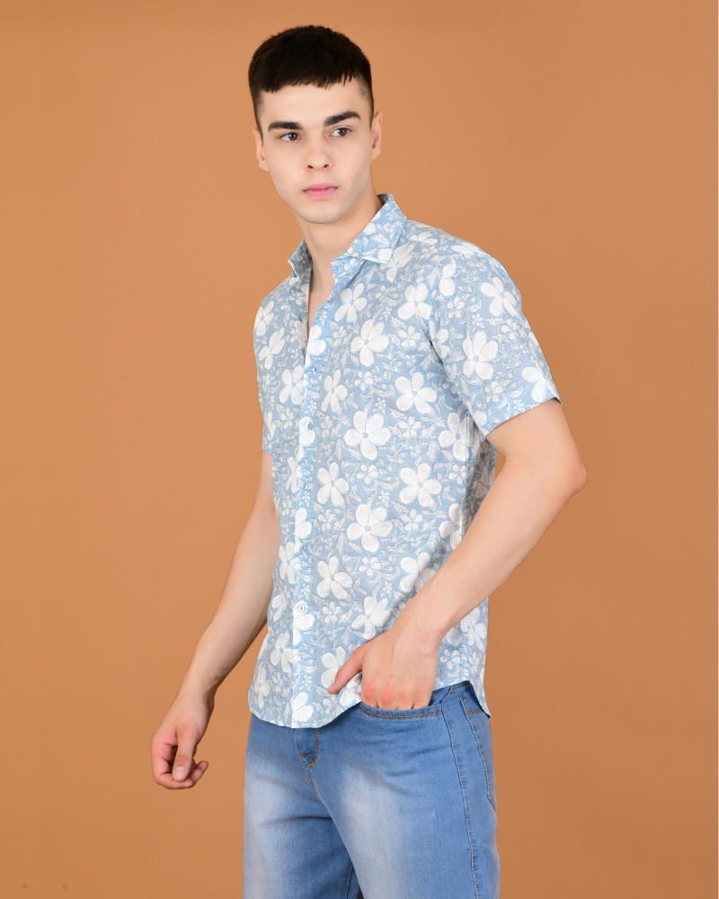 Grey floral jam cotton shirt