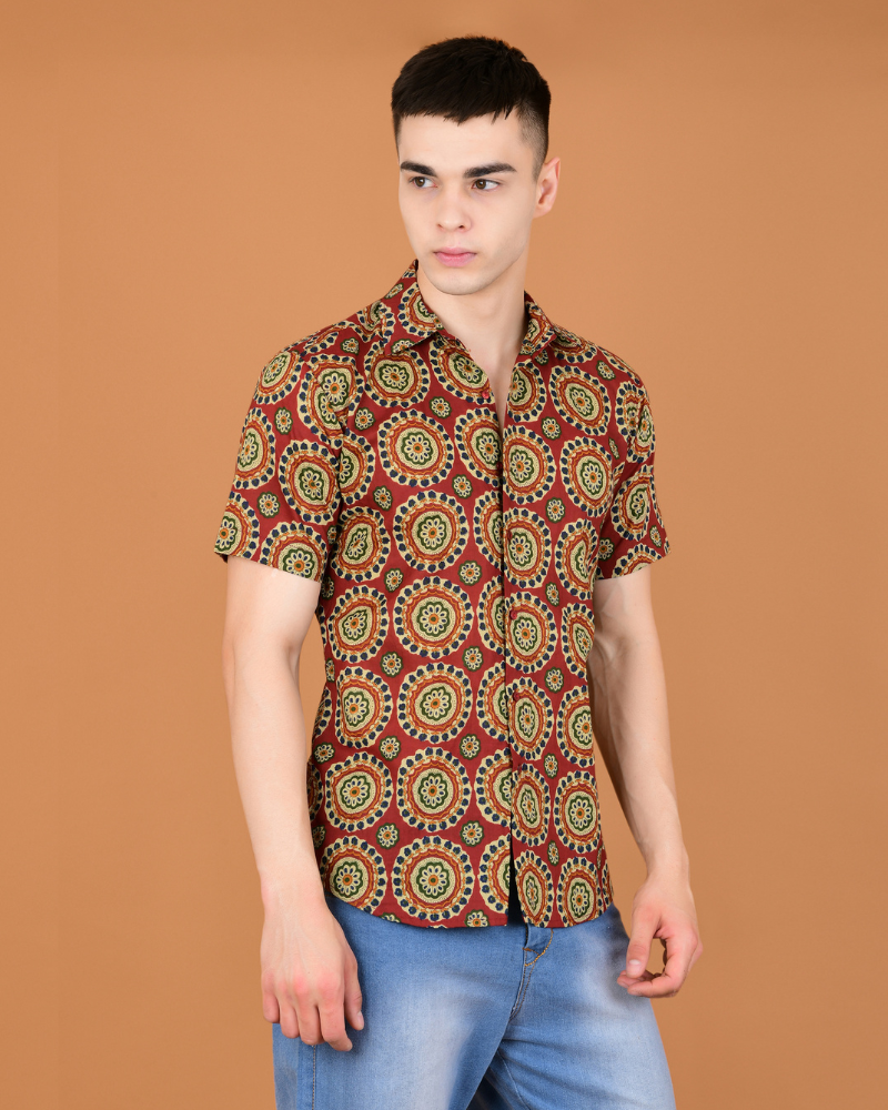 Maroon mosaic cotton shirt