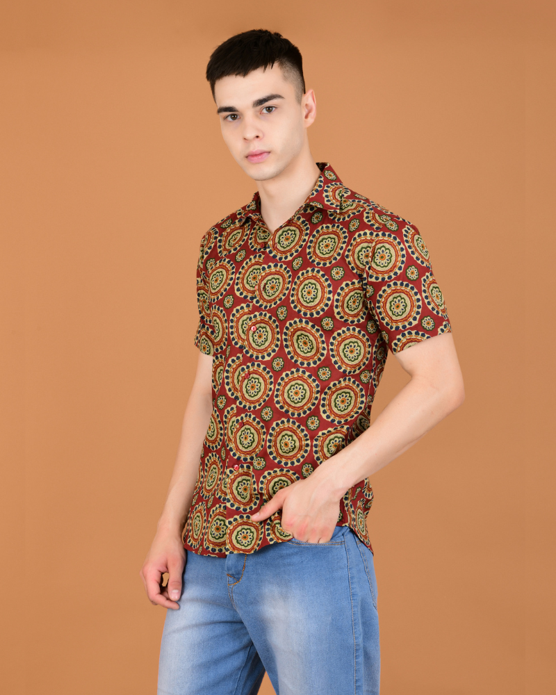 Maroon mosaic cotton shirt