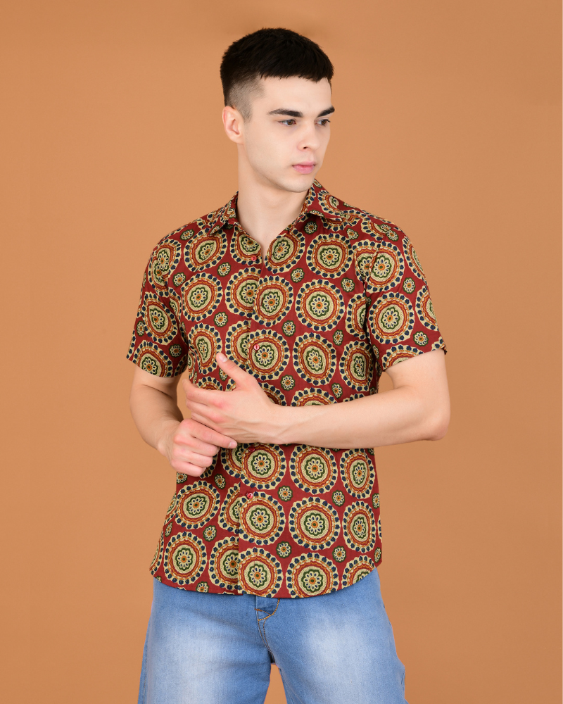 Maroon mosaic cotton shirt