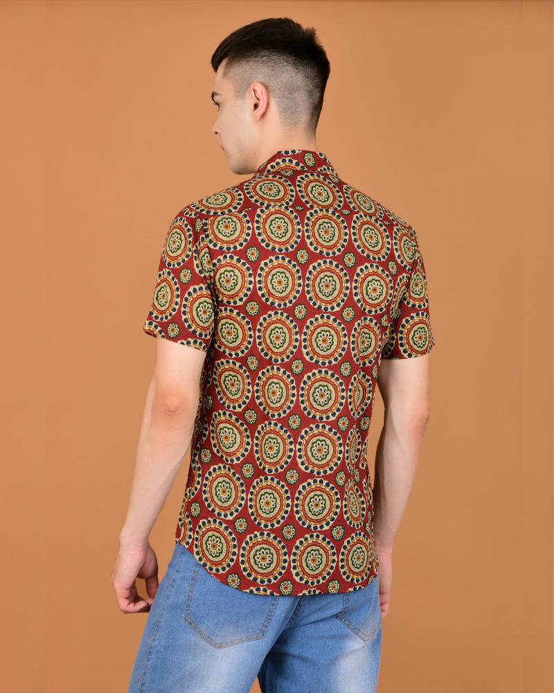 Maroon mosaic cotton shirt