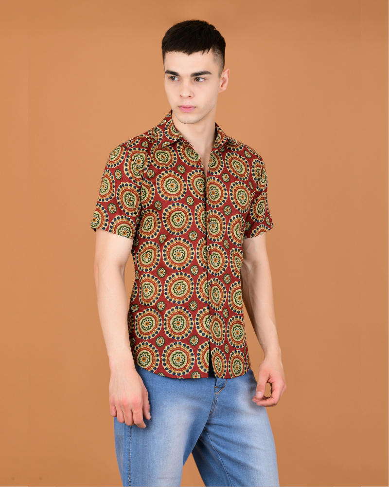 Maroon mosaic cotton shirt