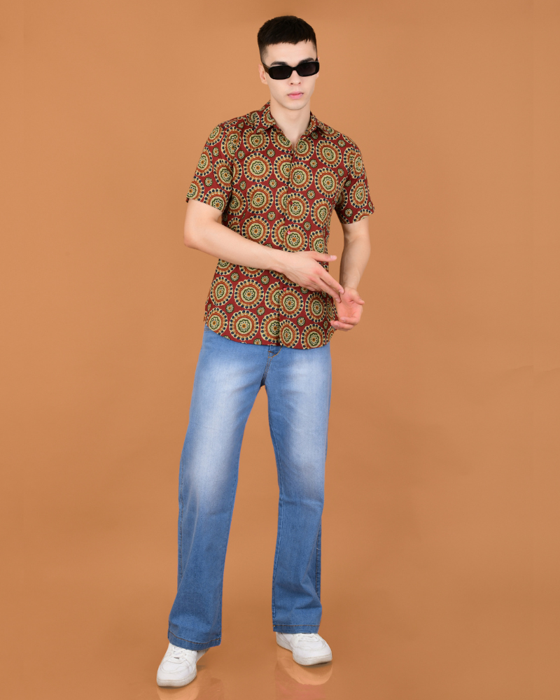 Maroon mosaic cotton shirt