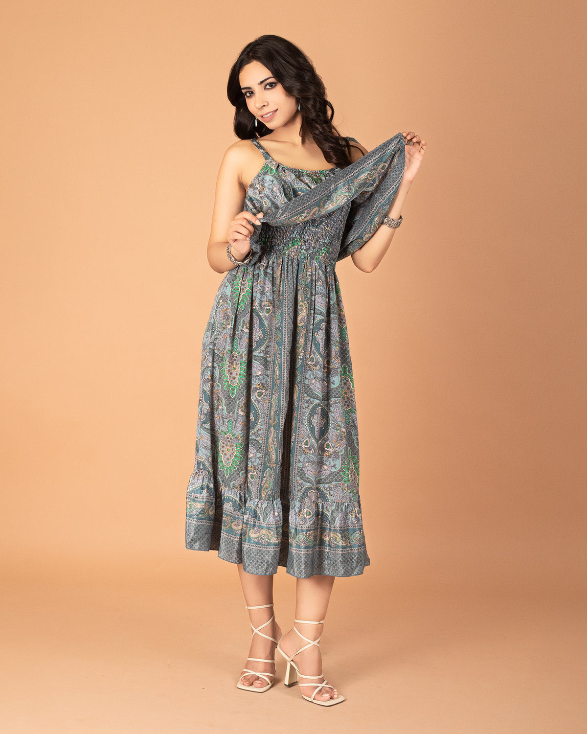 Meadow breeze ruffle midi dress