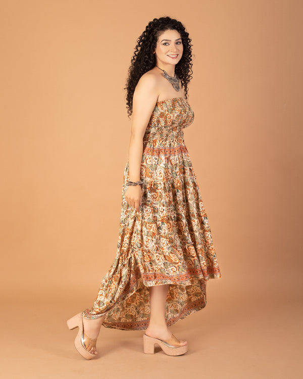 Mocha magic off-shoulder long dress