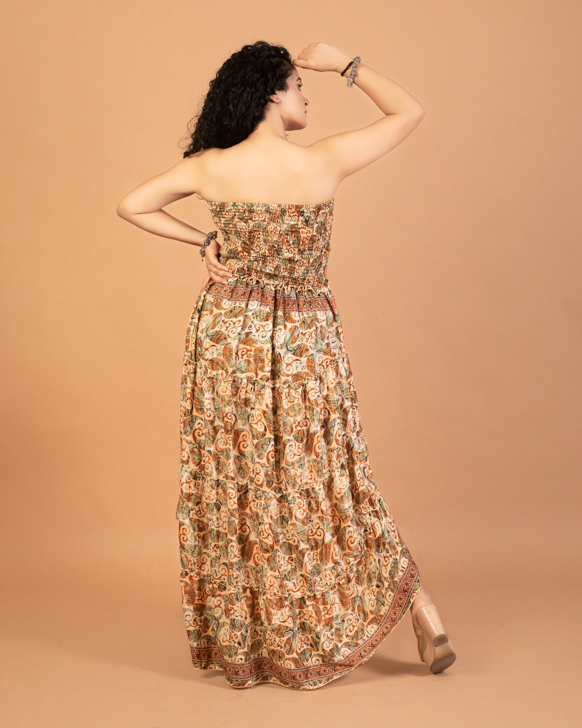 Mocha magic off-shoulder long dress