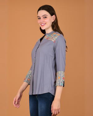Mystic embroidery patchwork shirt