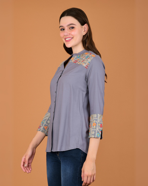 Mystic embroidery patchwork shirt