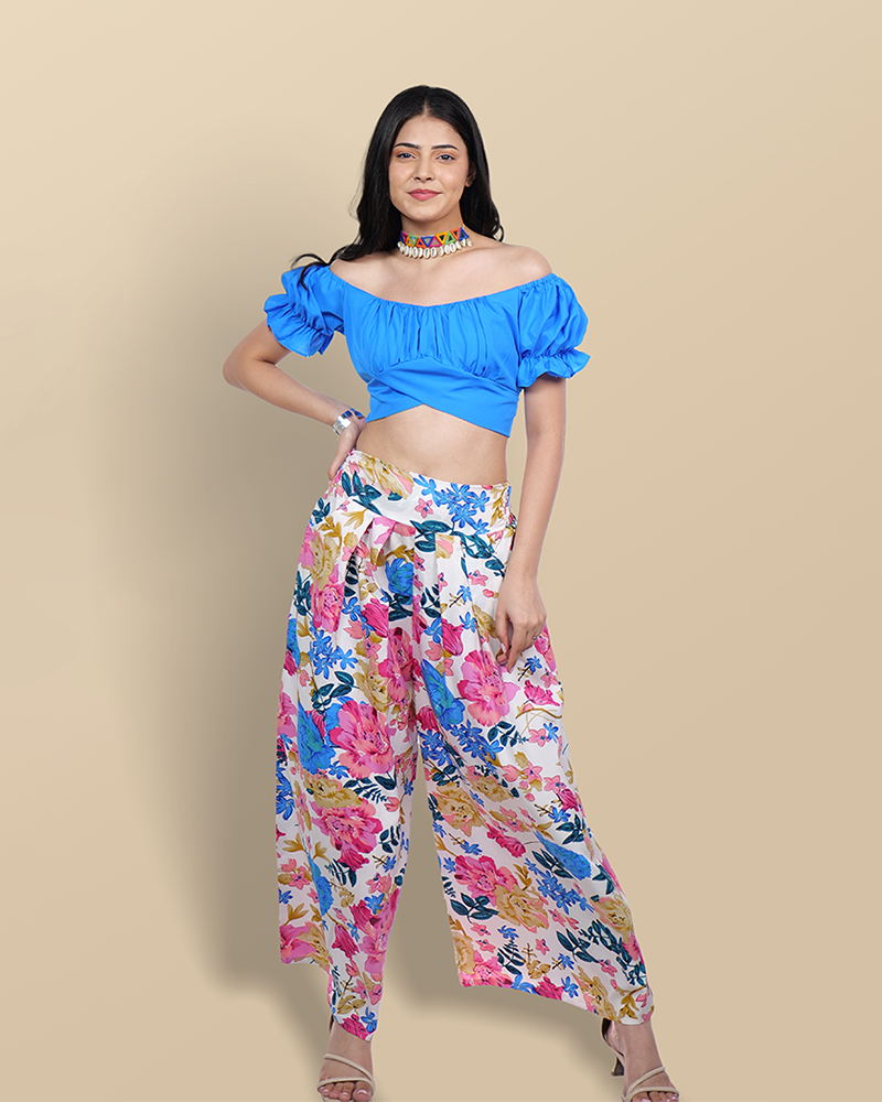 Sky bliss crop & floral palazzo set