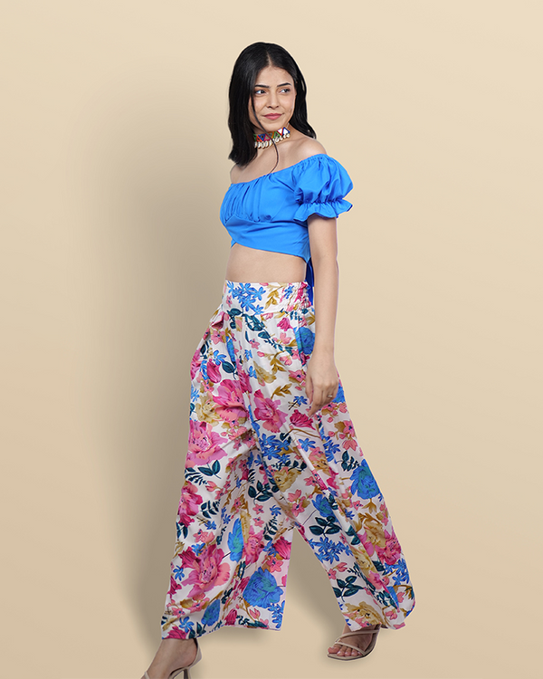 Sky bliss crop & floral palazzo set