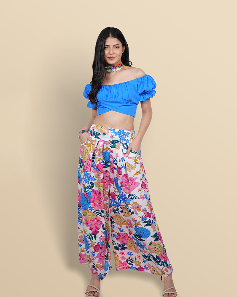 Sky bliss crop & floral palazzo set