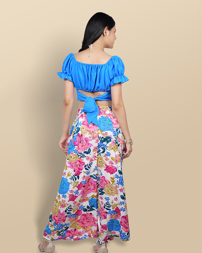 Sky bliss crop & floral palazzo set