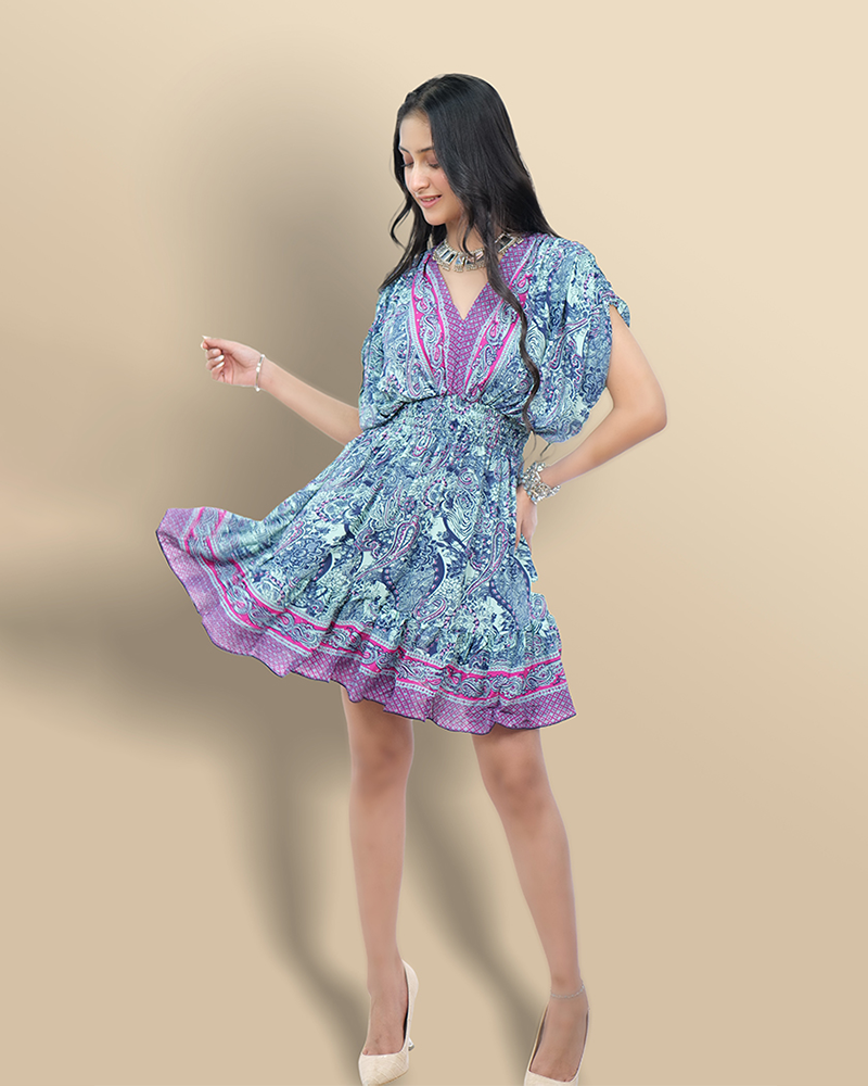 Midnight paisley bloom short dress