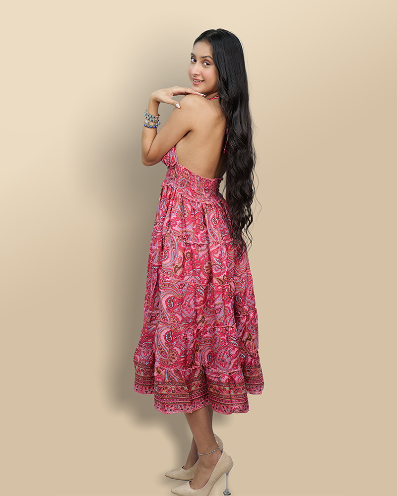 Pink paisley reverie backless dress