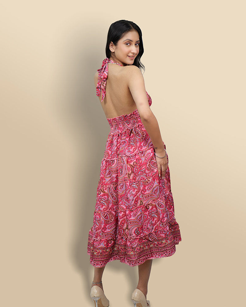 Pink paisley reverie backless dress