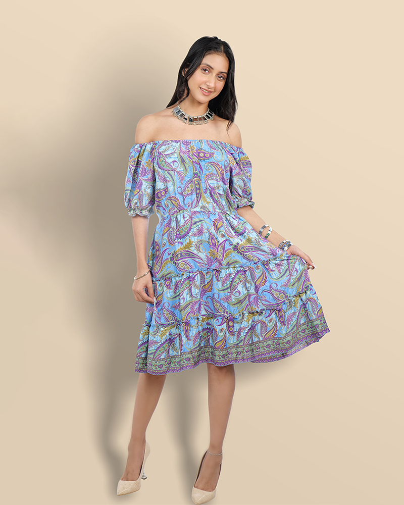 Mystic sky off shoulder dress