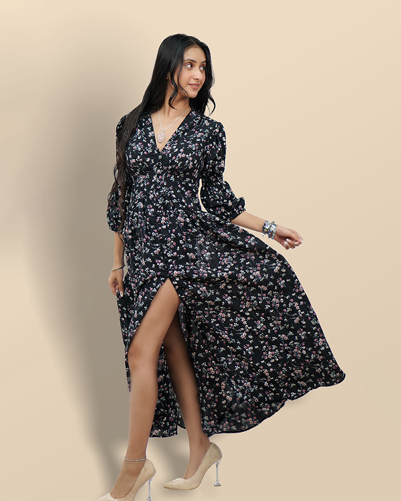 Nocturnal bloom bohemian dress